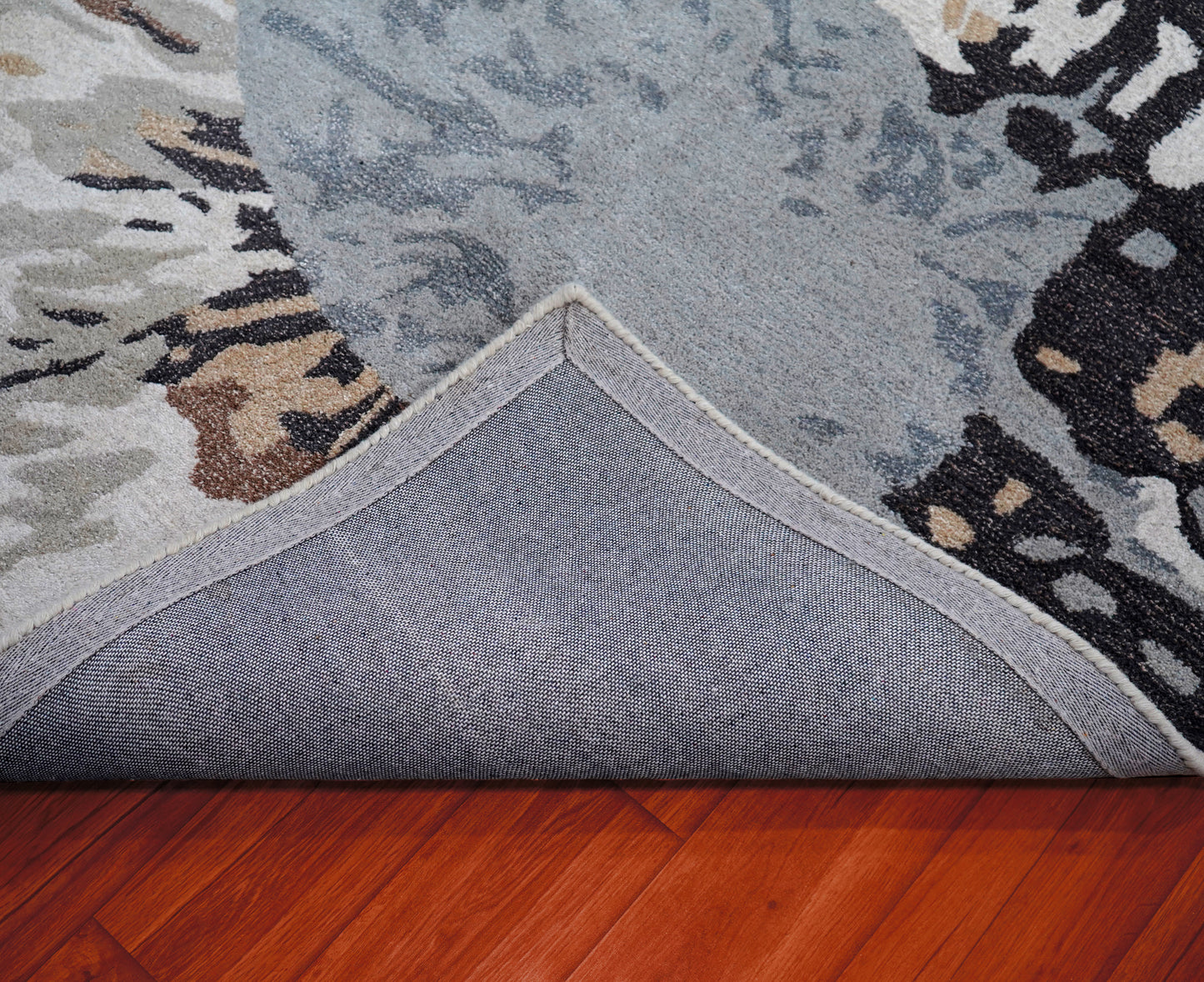 Blue Grey Beige Abstract Feather Hand Tufted Wool Area Rug - Cut Pile Artistic Custom Sizes