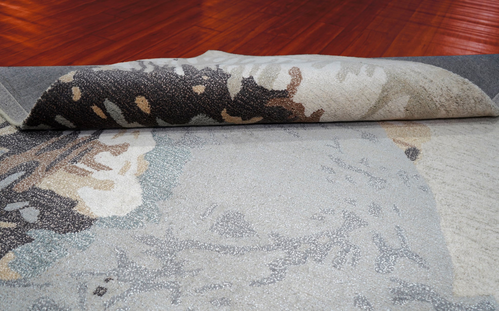 Blue Grey Beige Abstract Feather Hand Tufted Wool Area Rug - Cut Pile Artistic Custom Sizes