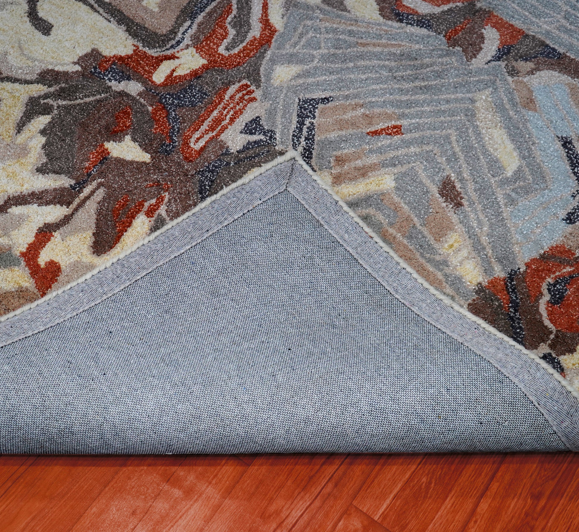 Blue Grey Red Abstract Floral Hand Tufted Wool Area Rug - Cut Pile Contemporary Custom Sizes