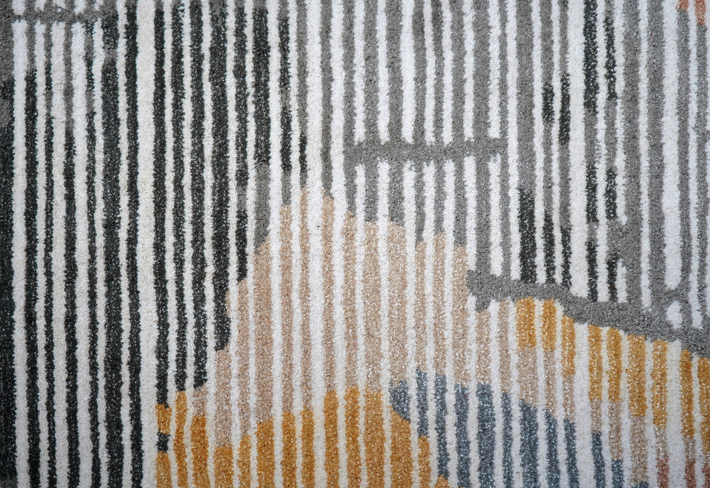 Multi-Color Abstract Striped Hand Tufted Wool Area Rug - Blue Yellow Grey Cut Pile Custom Sizes