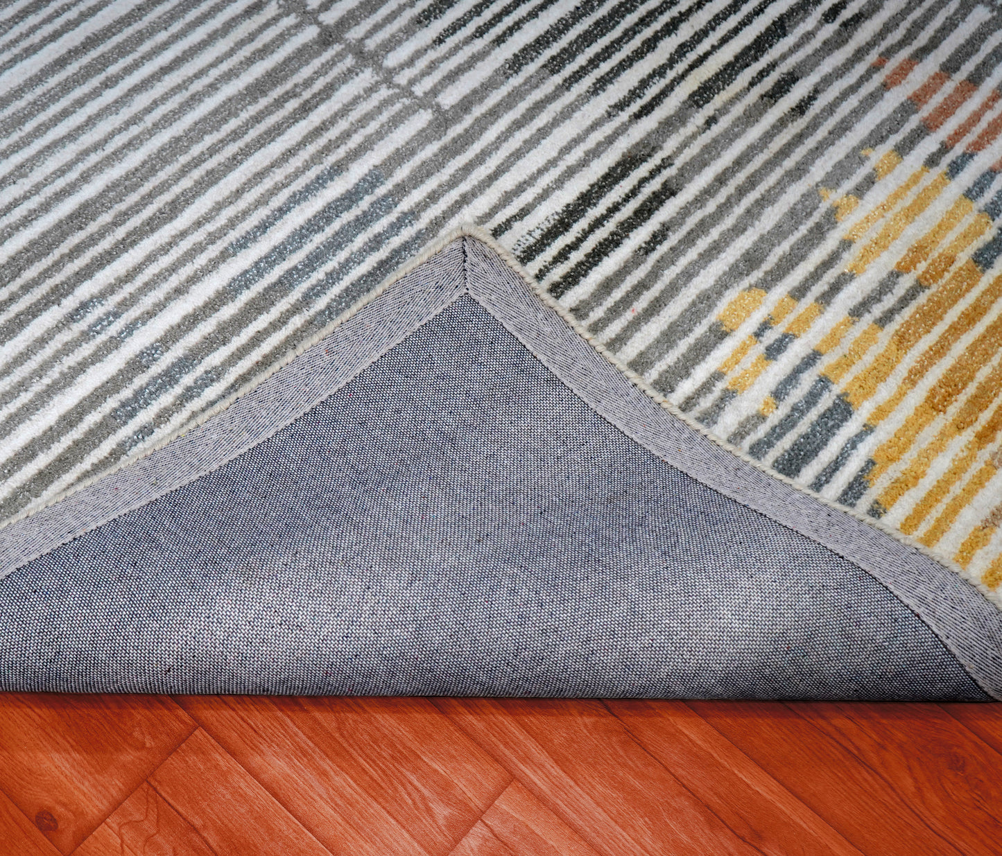 Multi-Color Abstract Striped Hand Tufted Wool Area Rug - Blue Yellow Grey Cut Pile Custom Sizes