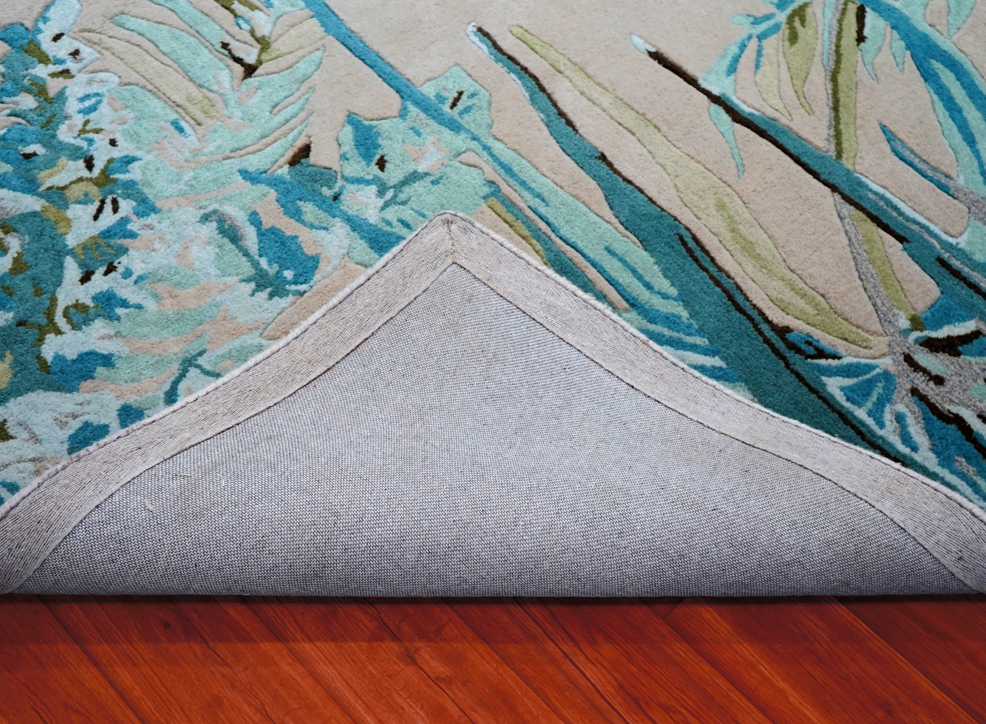 Turquoise Green Abstract Tropical Leaves Hand Tufted Wool Area Rug - Cut Pile Botanical Custom Sizes