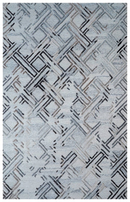 Grey Ivory Abstract Geometric Crosshatch Hand Tufted Wool Viscose Area Rug - Cut Pile Contemporary Custom Sizes