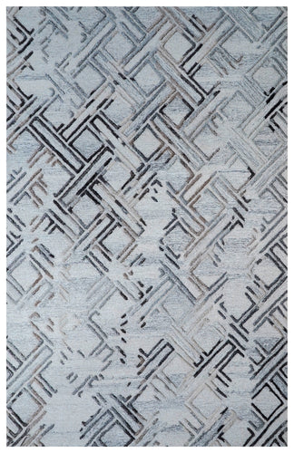 Grey Ivory Abstract Geometric Crosshatch Hand Tufted Wool Viscose Area Rug - Cut Pile Contemporary Custom Sizes
