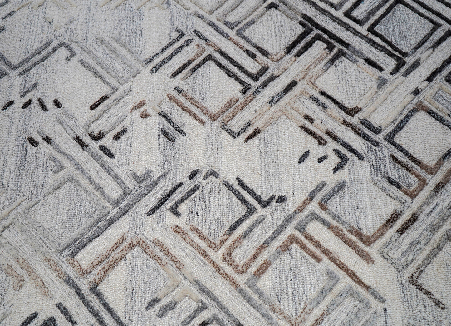 Grey Ivory Abstract Geometric Crosshatch Hand Tufted Wool Viscose Area Rug - Cut Pile Contemporary Custom Sizes