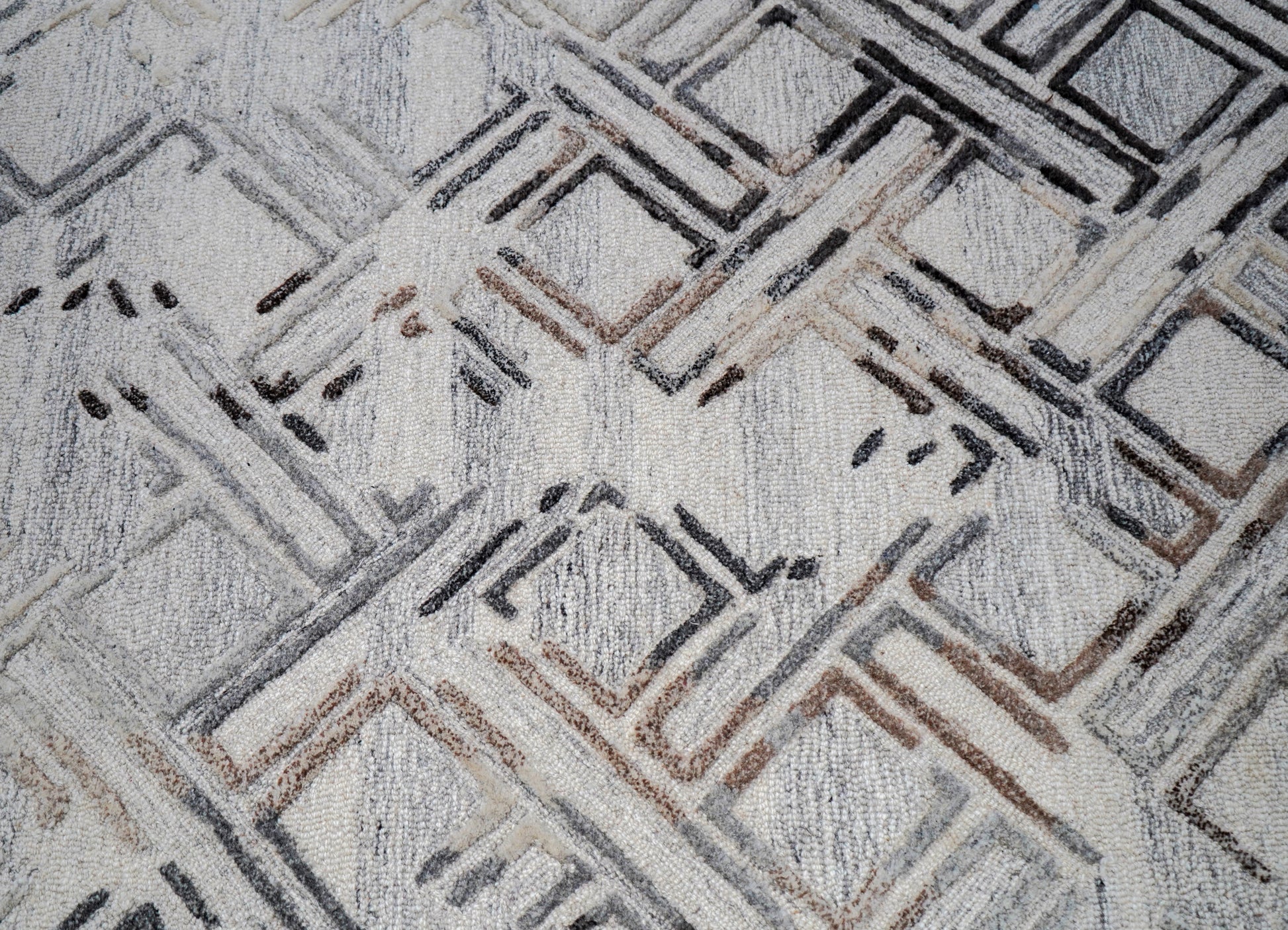 Grey Ivory Abstract Geometric Crosshatch Hand Tufted Wool Viscose Area Rug - Cut Pile Contemporary Custom Sizes