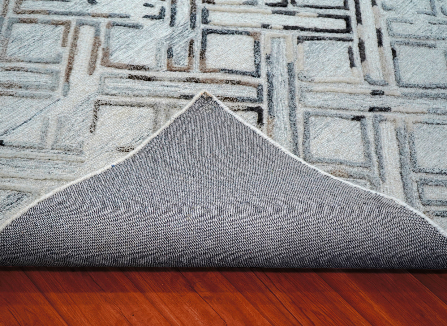 Grey Ivory Abstract Geometric Crosshatch Hand Tufted Wool Viscose Area Rug - Cut Pile Contemporary Custom Sizes