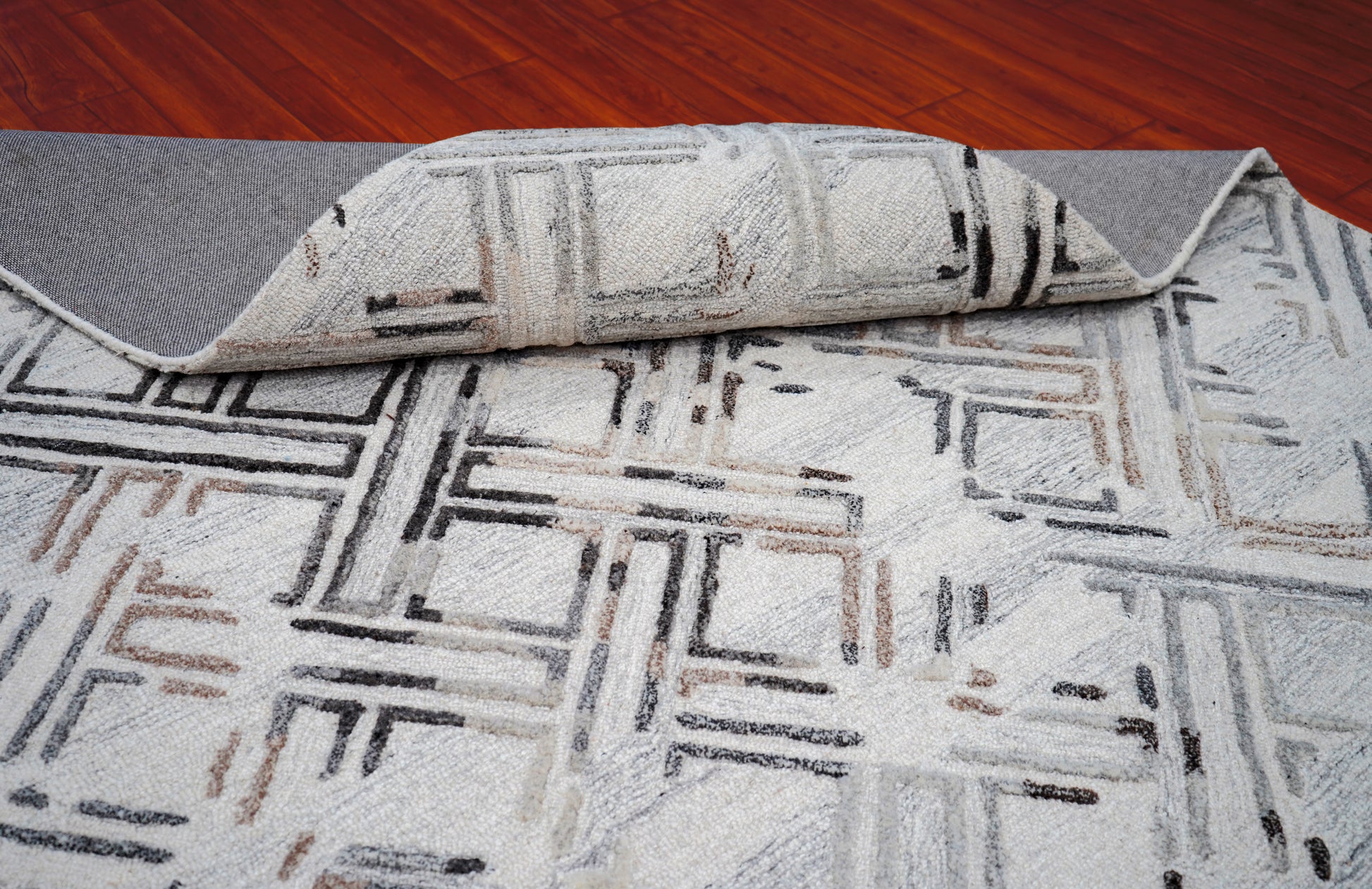 Grey Ivory Abstract Geometric Crosshatch Hand Tufted Wool Viscose Area Rug - Cut Pile Contemporary Custom Sizes