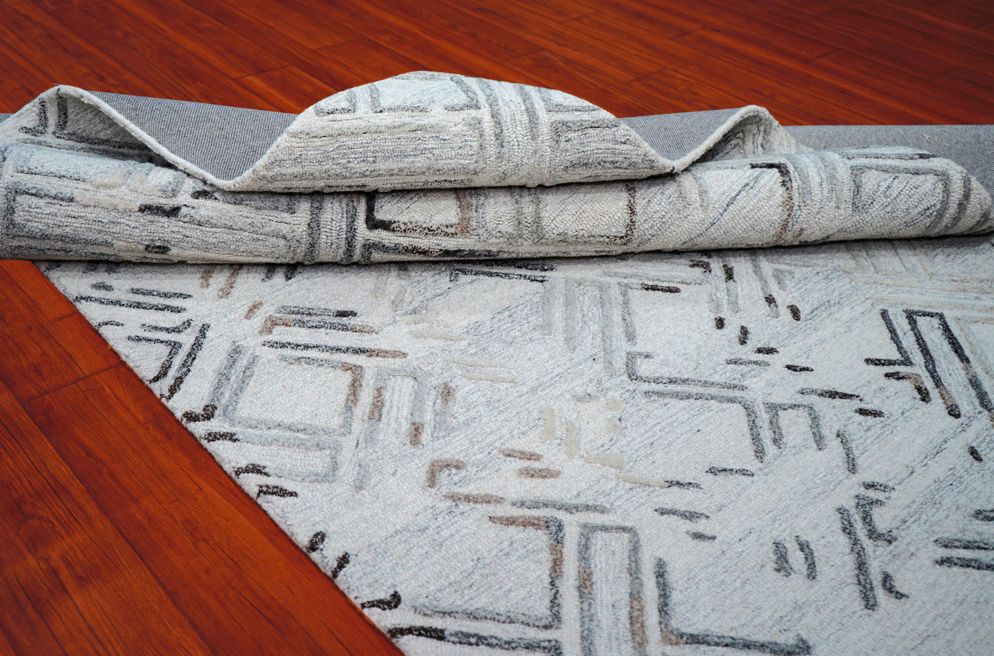 Grey Ivory Abstract Geometric Crosshatch Hand Tufted Wool Viscose Area Rug - Cut Pile Contemporary Custom Sizes