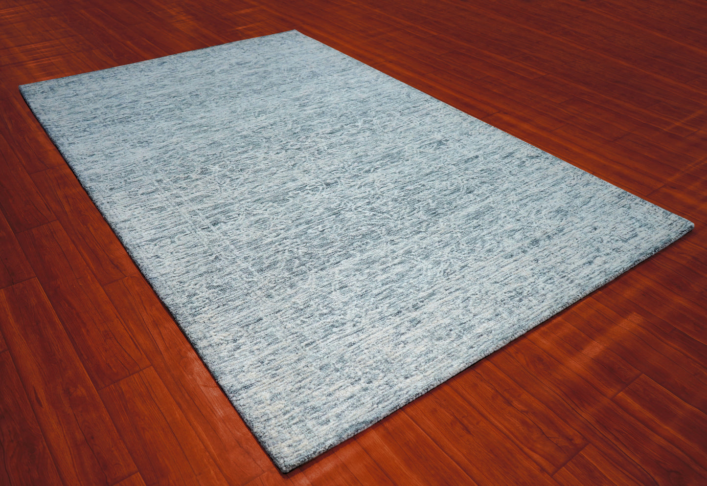 Light Blue Solid Textured Hand Tufted Wool Area Rug - Cut Pile Minimalist Custom Sizes