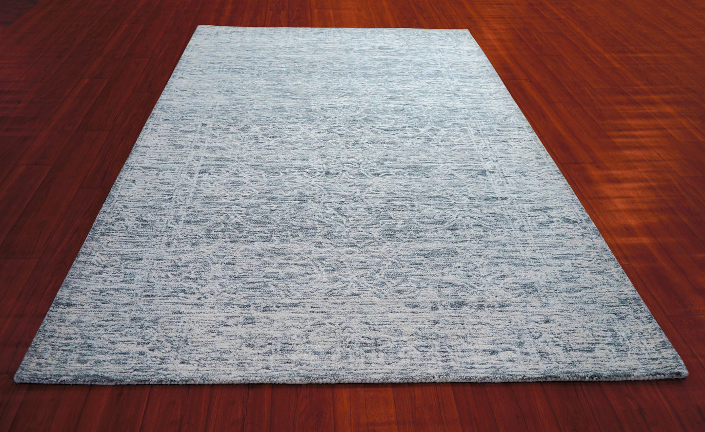 Light Blue Solid Textured Hand Tufted Wool Area Rug - Cut Pile Minimalist Custom Sizes
