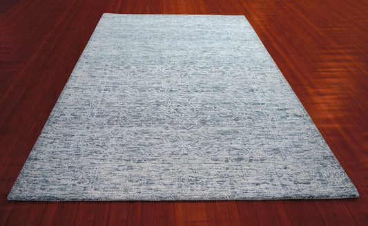 Light Blue Solid Textured Hand Tufted Wool Area Rug - Cut Pile Minimalist Custom Sizes