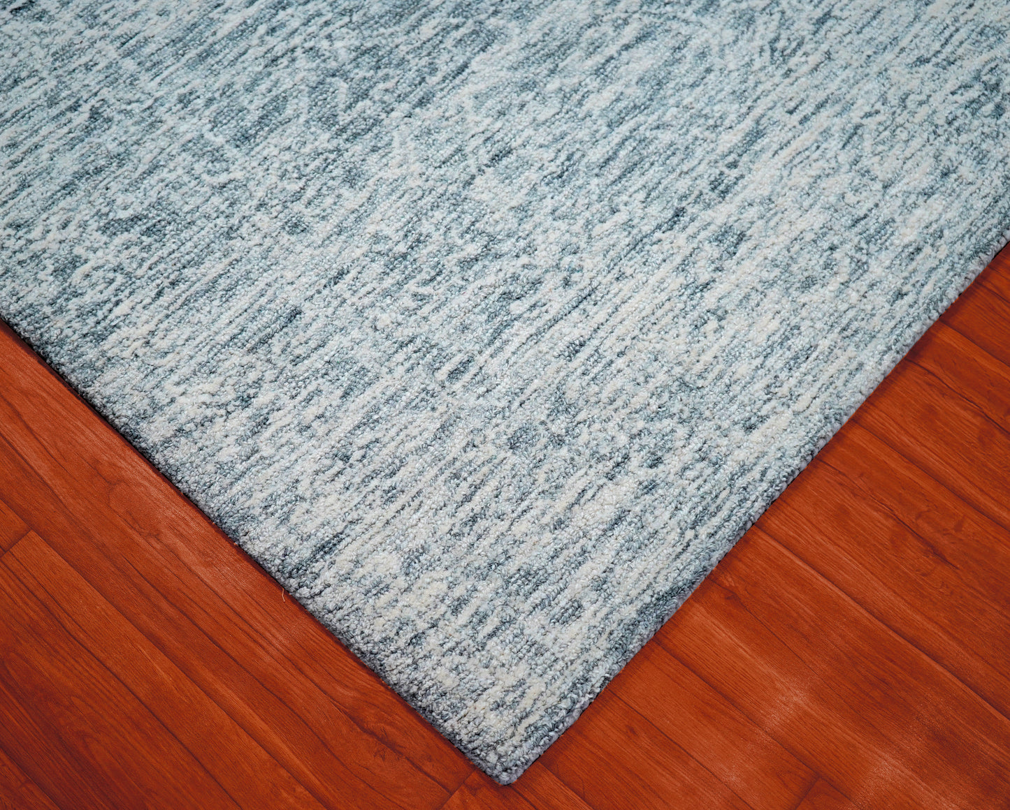 Light Blue Solid Textured Hand Tufted Wool Area Rug - Cut Pile Minimalist Custom Sizes