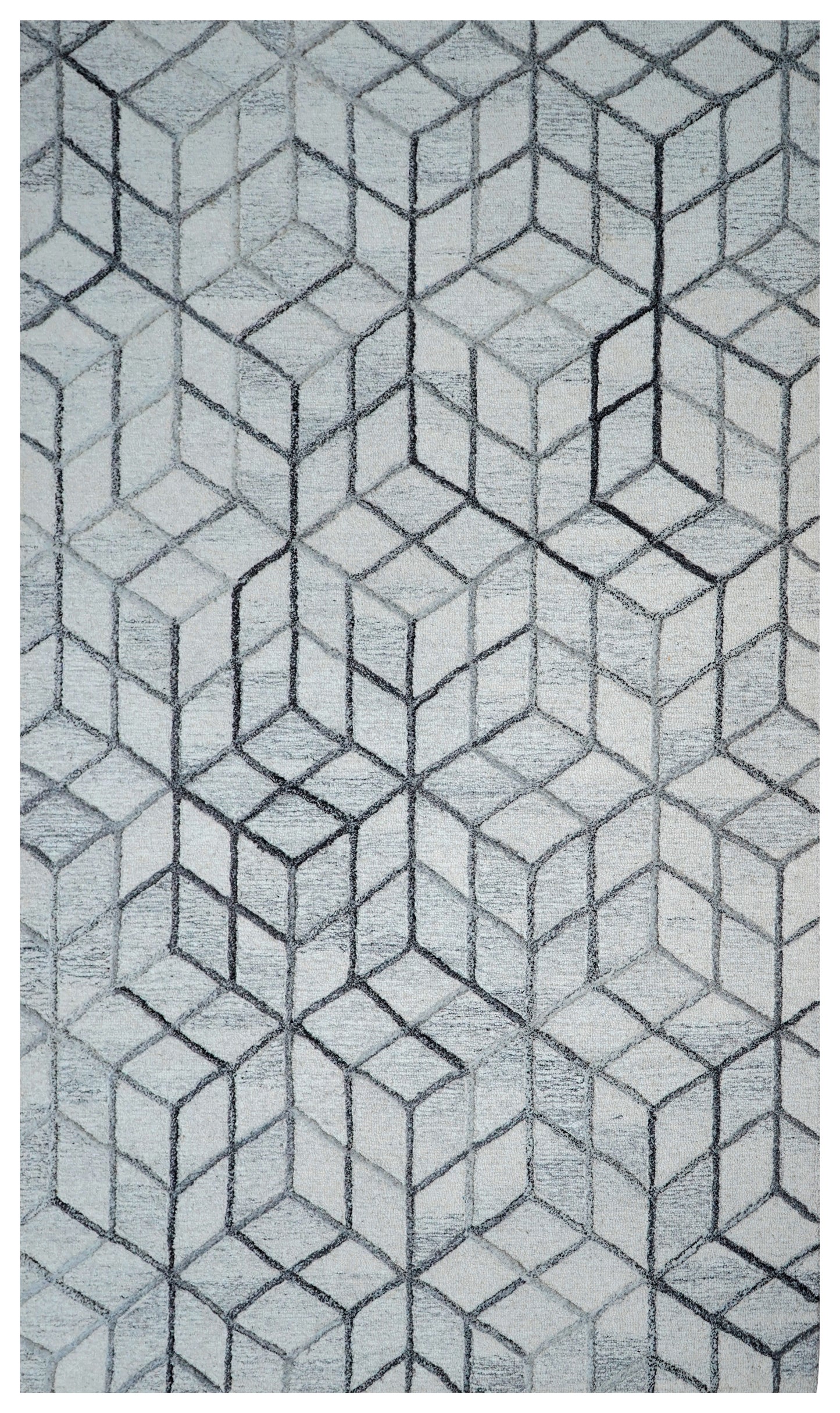 Grey Ivory Geometric Hexagon 3D Hand Tufted Wool Area Rug - Cut Pile Contemporary Custom Sizes