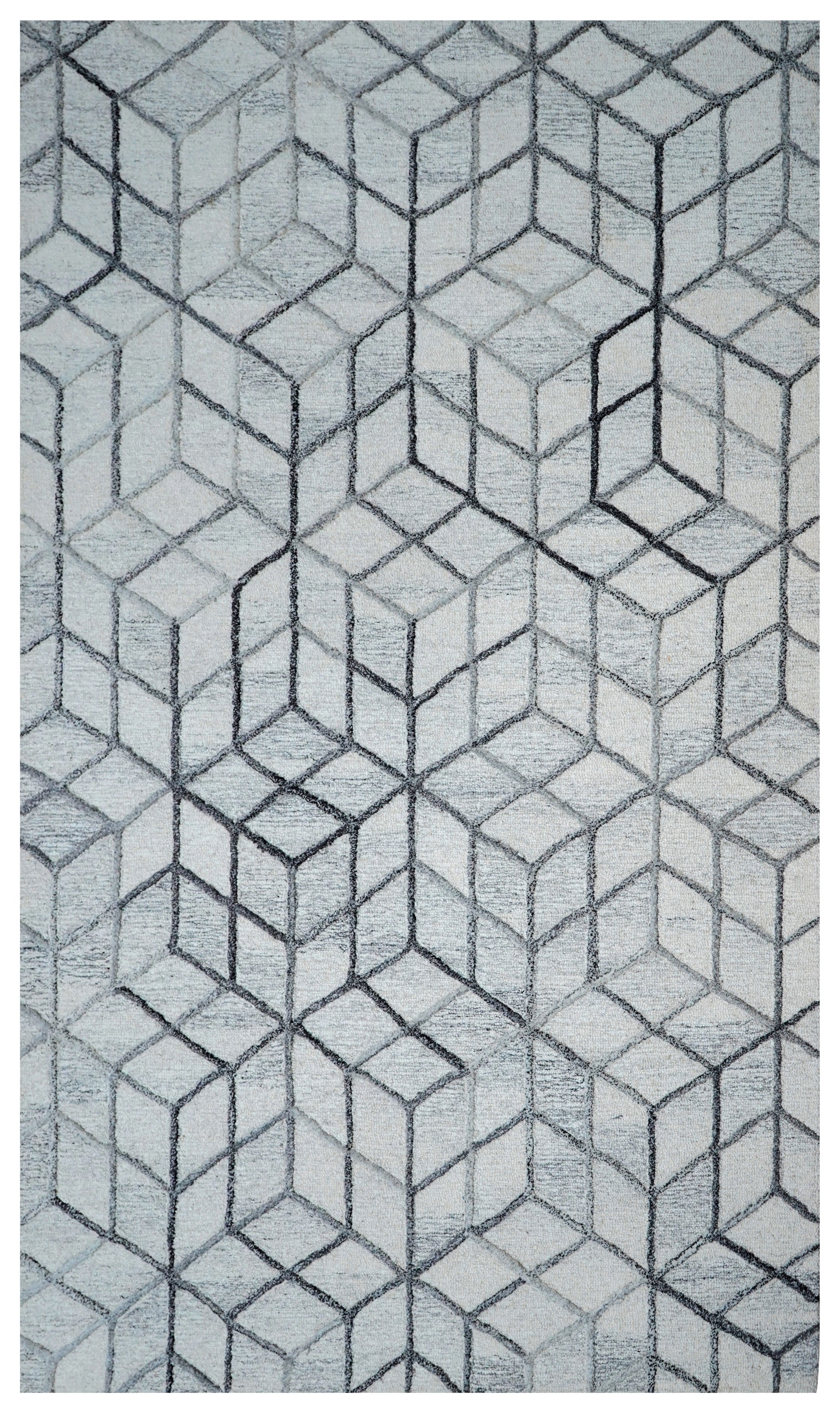 Grey Ivory Geometric Hexagon 3D Hand Tufted Wool Area Rug - Cut Pile Contemporary Custom Sizes