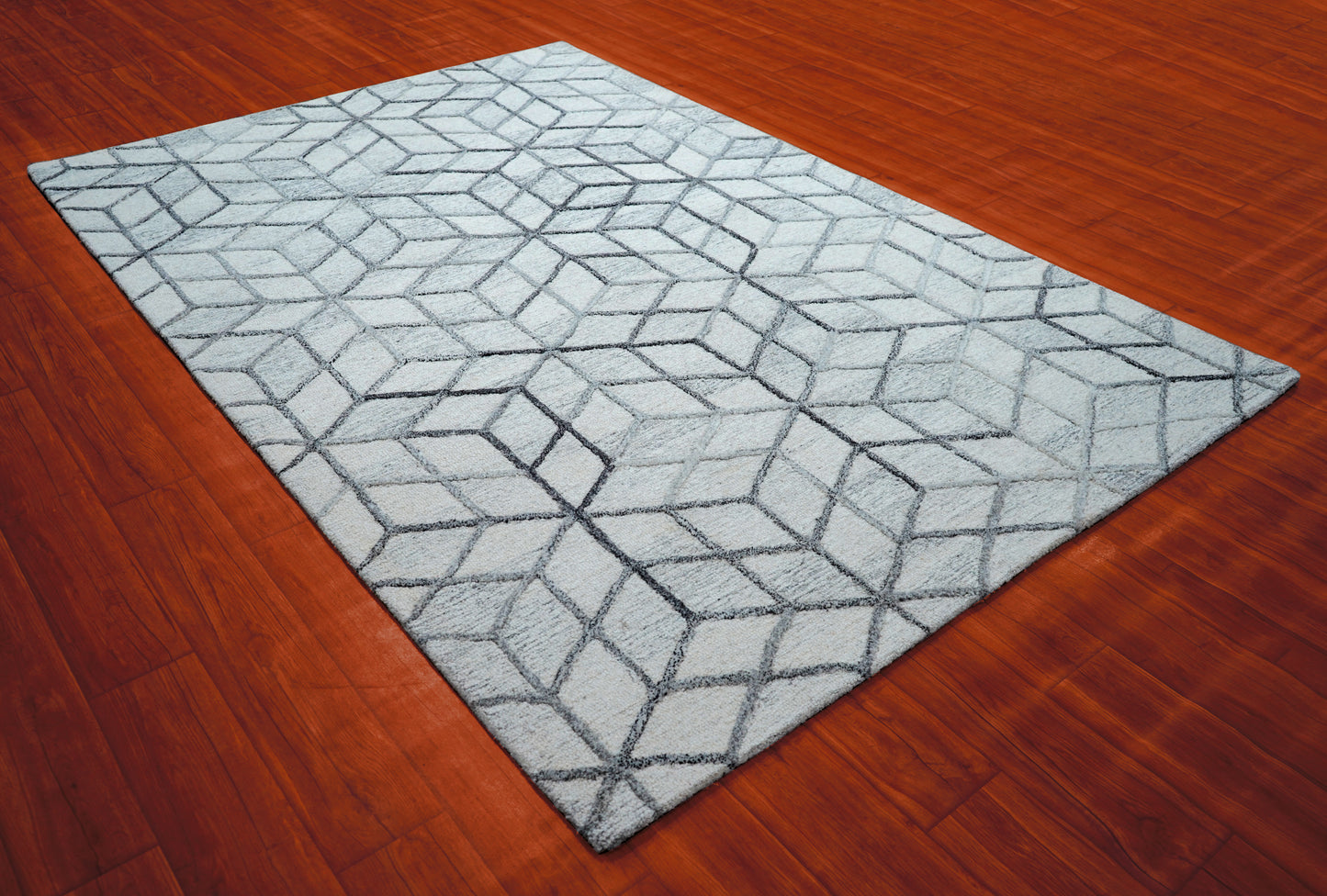 Grey Ivory Geometric Hexagon 3D Hand Tufted Wool Area Rug - Cut Pile Contemporary Custom Sizes