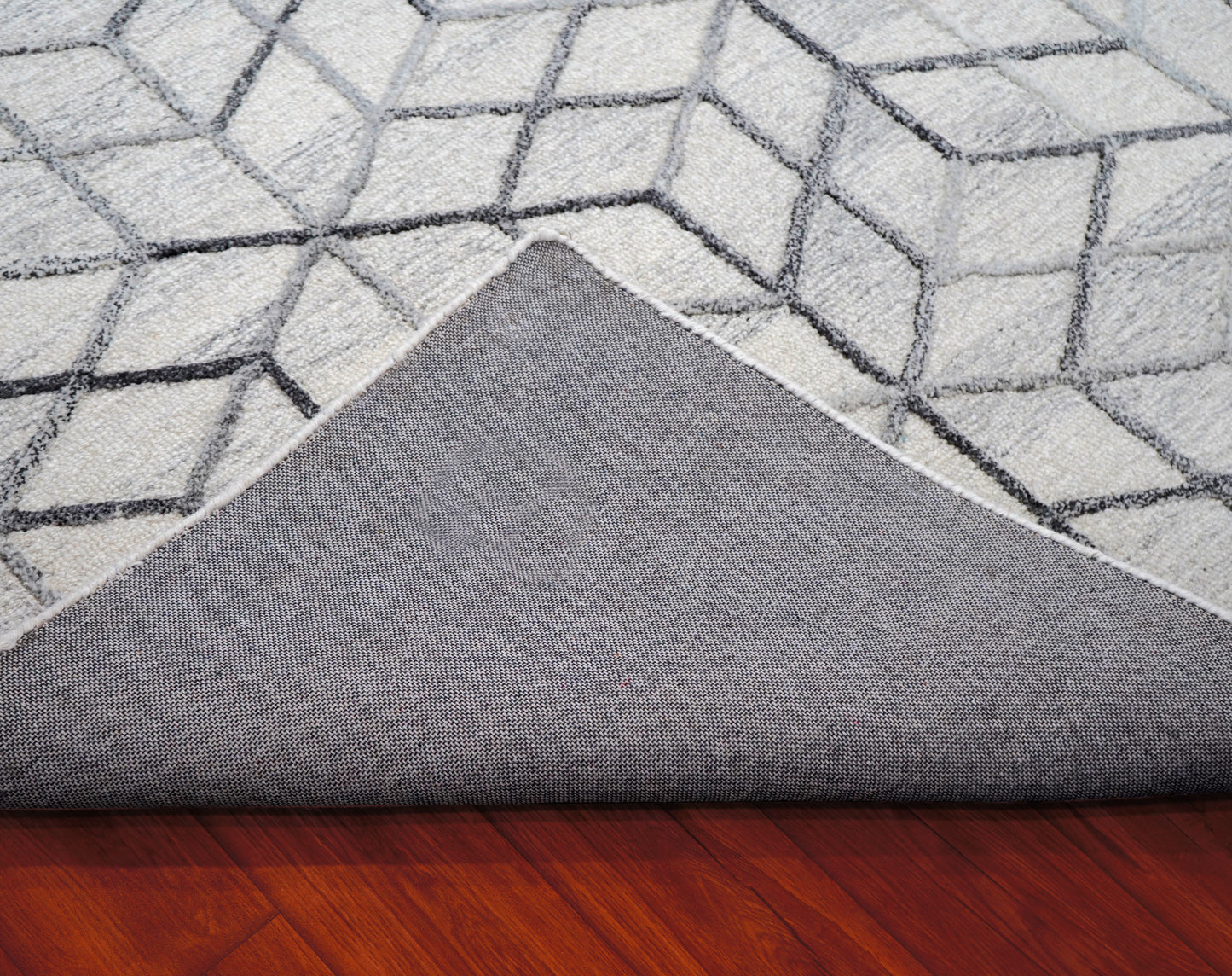 Grey Ivory Geometric Hexagon 3D Hand Tufted Wool Area Rug - Cut Pile Contemporary Custom Sizes