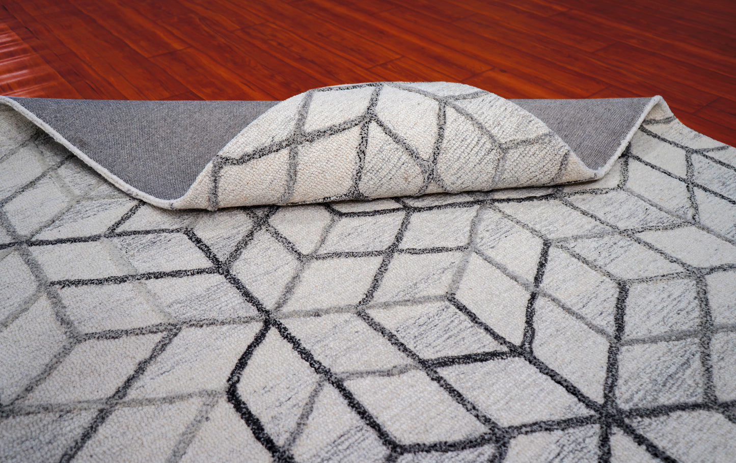 Grey Ivory Geometric Hexagon 3D Hand Tufted Wool Area Rug - Cut Pile Contemporary Custom Sizes