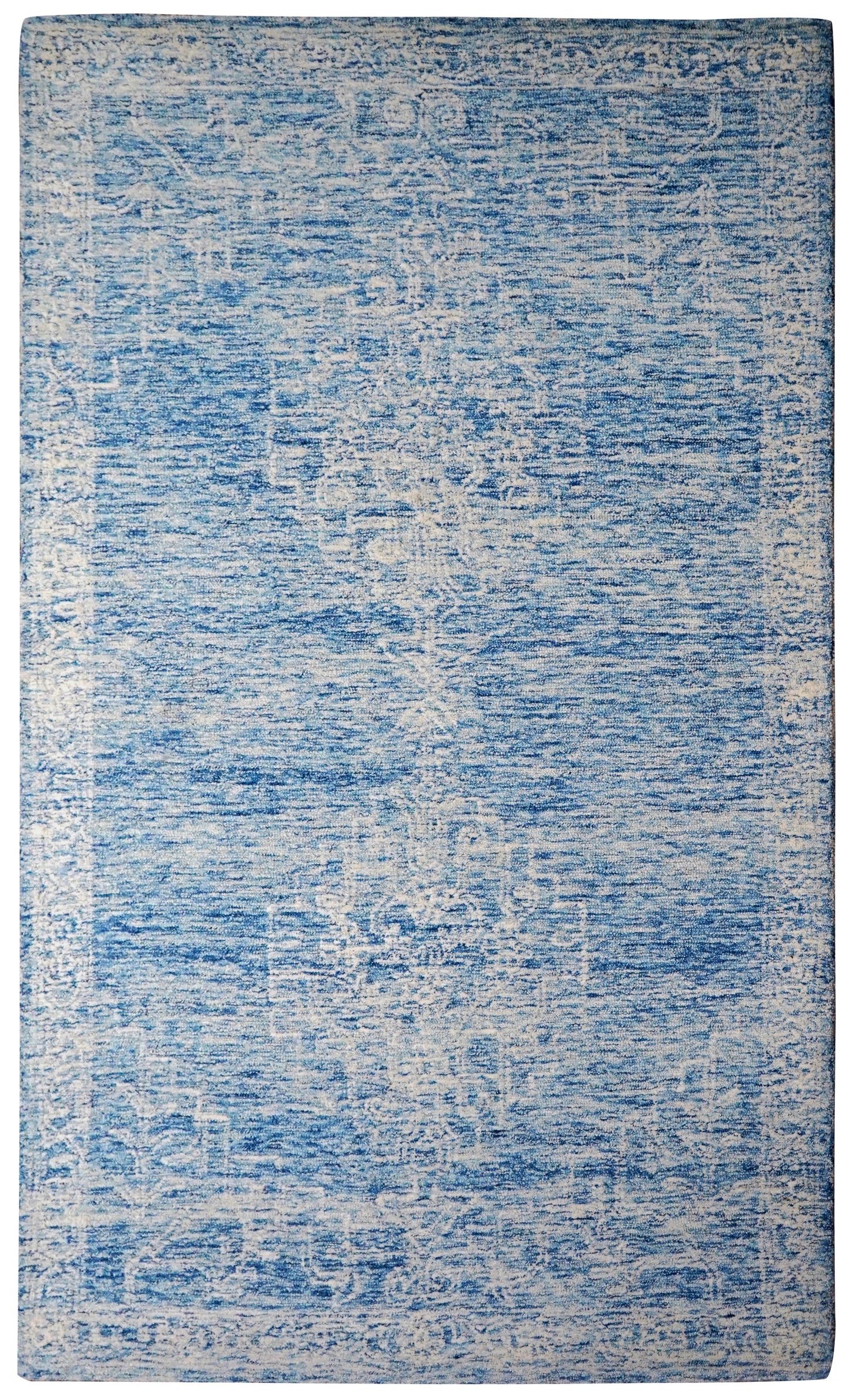 Light Blue Aqua Textured Solid Hand Tufted Wool Area Rug - Cut Pile Minimalist Custom Sizes