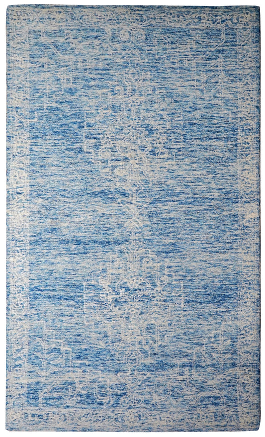 Light Blue Aqua Textured Solid Hand Tufted Wool Area Rug - Cut Pile Minimalist Custom Sizes