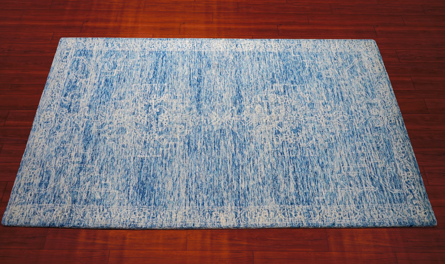 Light Blue Aqua Textured Solid Hand Tufted Wool Area Rug - Cut Pile Minimalist Custom Sizes