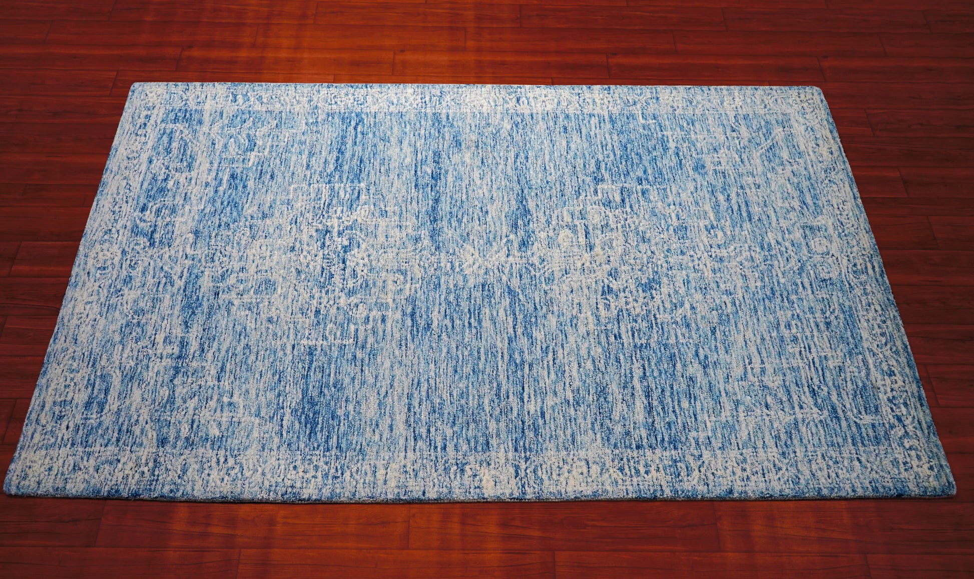 Light Blue Aqua Textured Solid Hand Tufted Wool Area Rug - Cut Pile Minimalist Custom Sizes