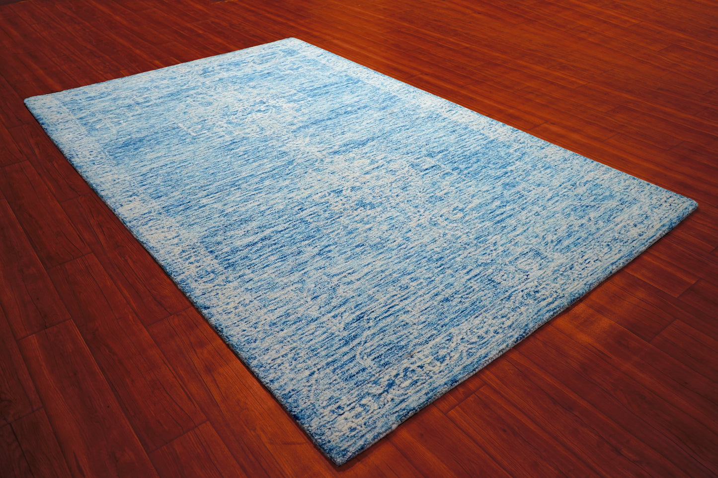 Light Blue Aqua Textured Solid Hand Tufted Wool Area Rug - Cut Pile Minimalist Custom Sizes