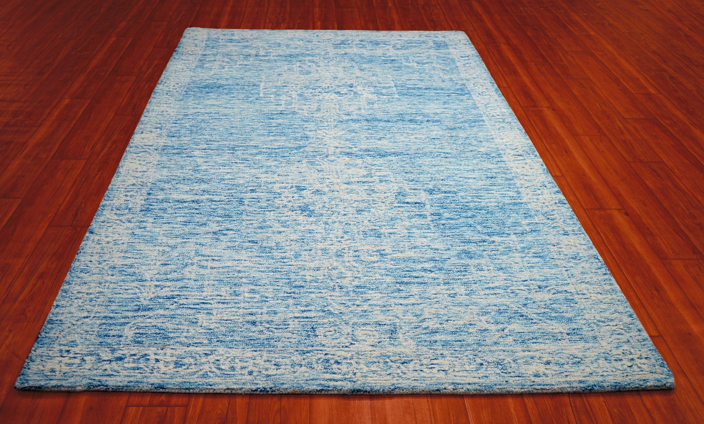 Light Blue Aqua Textured Solid Hand Tufted Wool Area Rug - Cut Pile Minimalist Custom Sizes