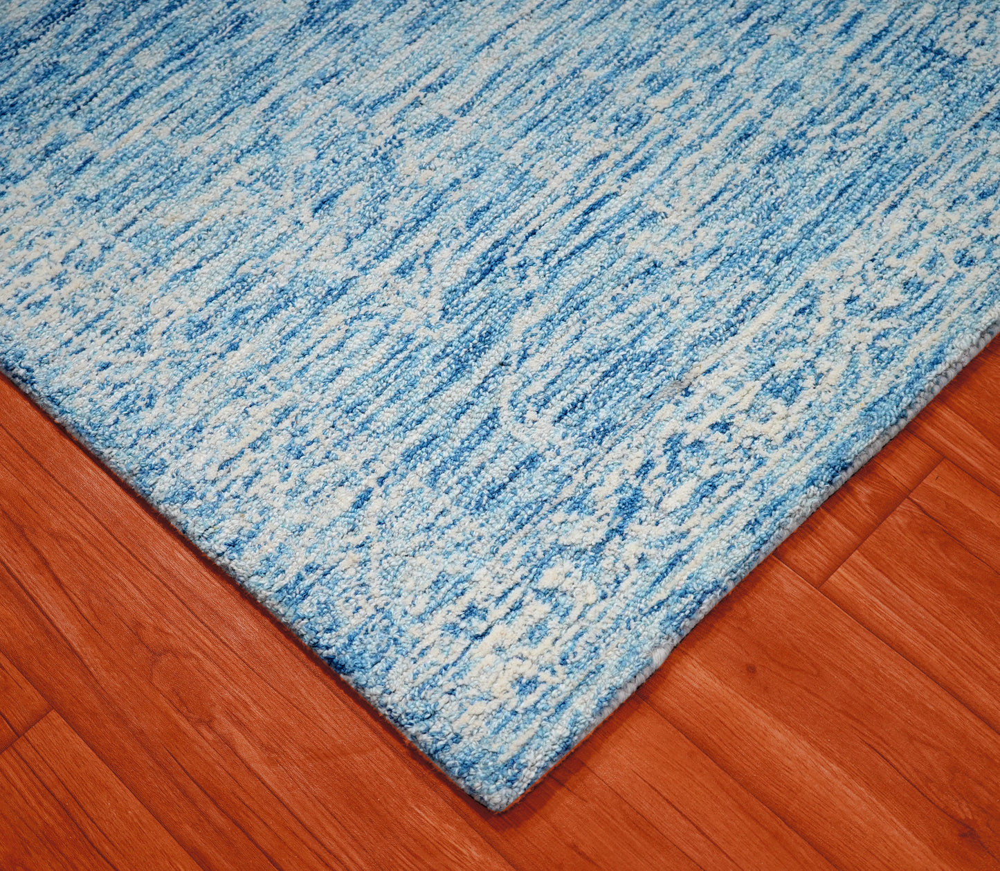 Light Blue Aqua Textured Solid Hand Tufted Wool Area Rug - Cut Pile Minimalist Custom Sizes