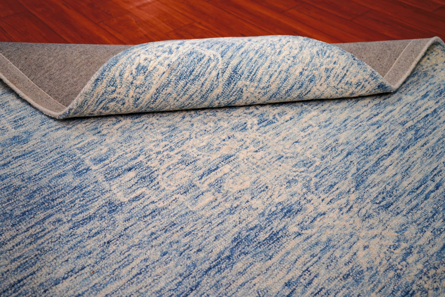 Light Blue Aqua Textured Solid Hand Tufted Wool Area Rug - Cut Pile Minimalist Custom Sizes