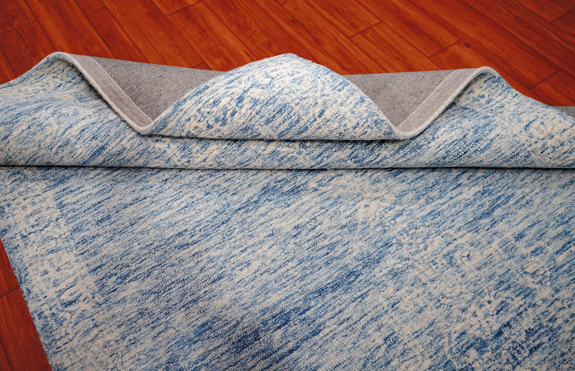 Light Blue Aqua Textured Solid Hand Tufted Wool Area Rug - Cut Pile Minimalist Custom Sizes