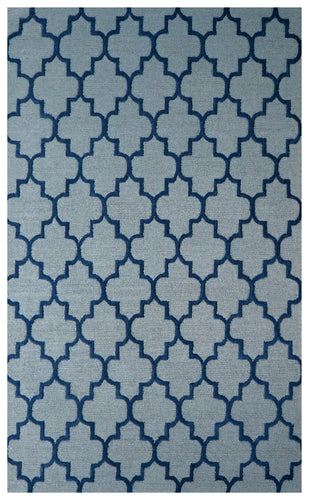Grey Navy Moroccan Quatrefoil Trellis Hand Tufted Wool Area Rug - Cut Pile Geometric Custom Sizes