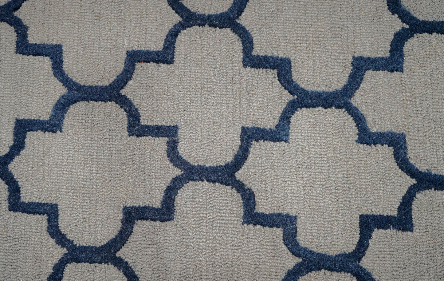 Grey Navy Moroccan Quatrefoil Trellis Hand Tufted Wool Area Rug - Cut Pile Geometric Custom Sizes