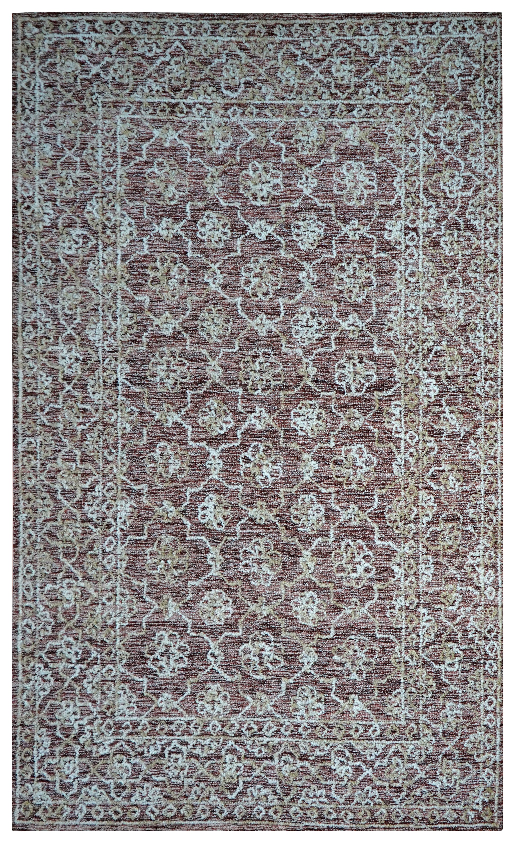 Grey Brown Vintage Distressed Floral Hand Tufted Wool Area Rug - Cut Pile Shabby Chic Custom Sizes