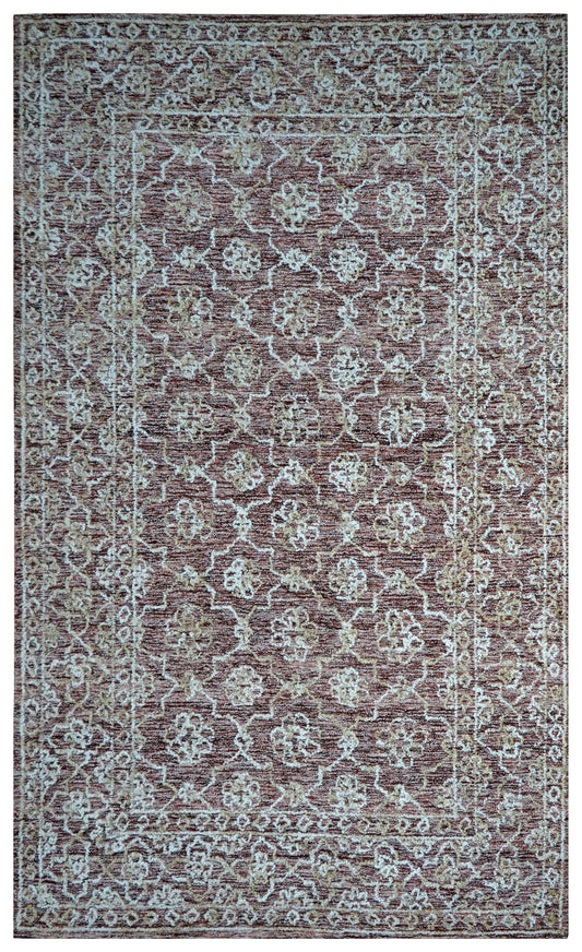 Grey Brown Vintage Distressed Floral Hand Tufted Wool Area Rug - Cut Pile Shabby Chic Custom Sizes