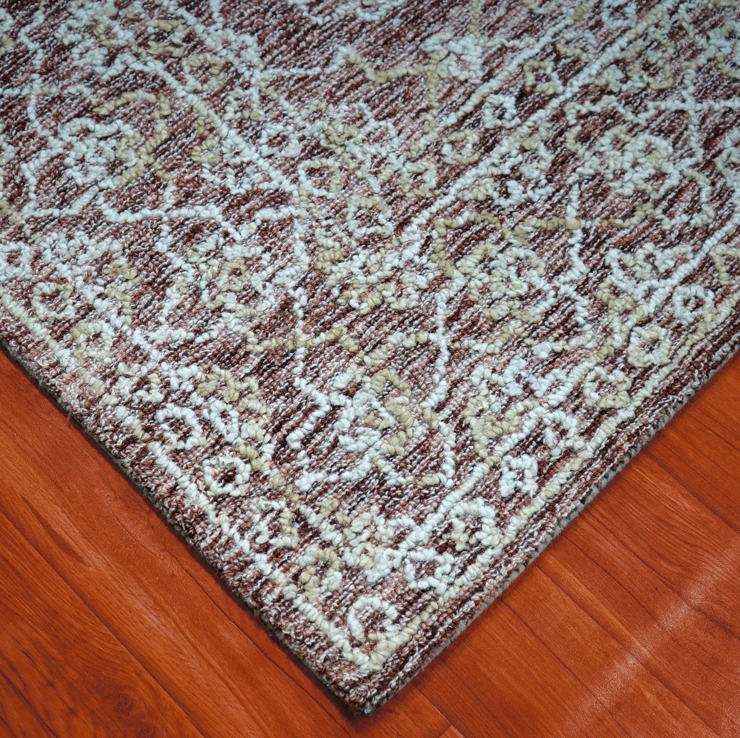 Grey Brown Vintage Distressed Floral Hand Tufted Wool Area Rug - Cut Pile Shabby Chic Custom Sizes