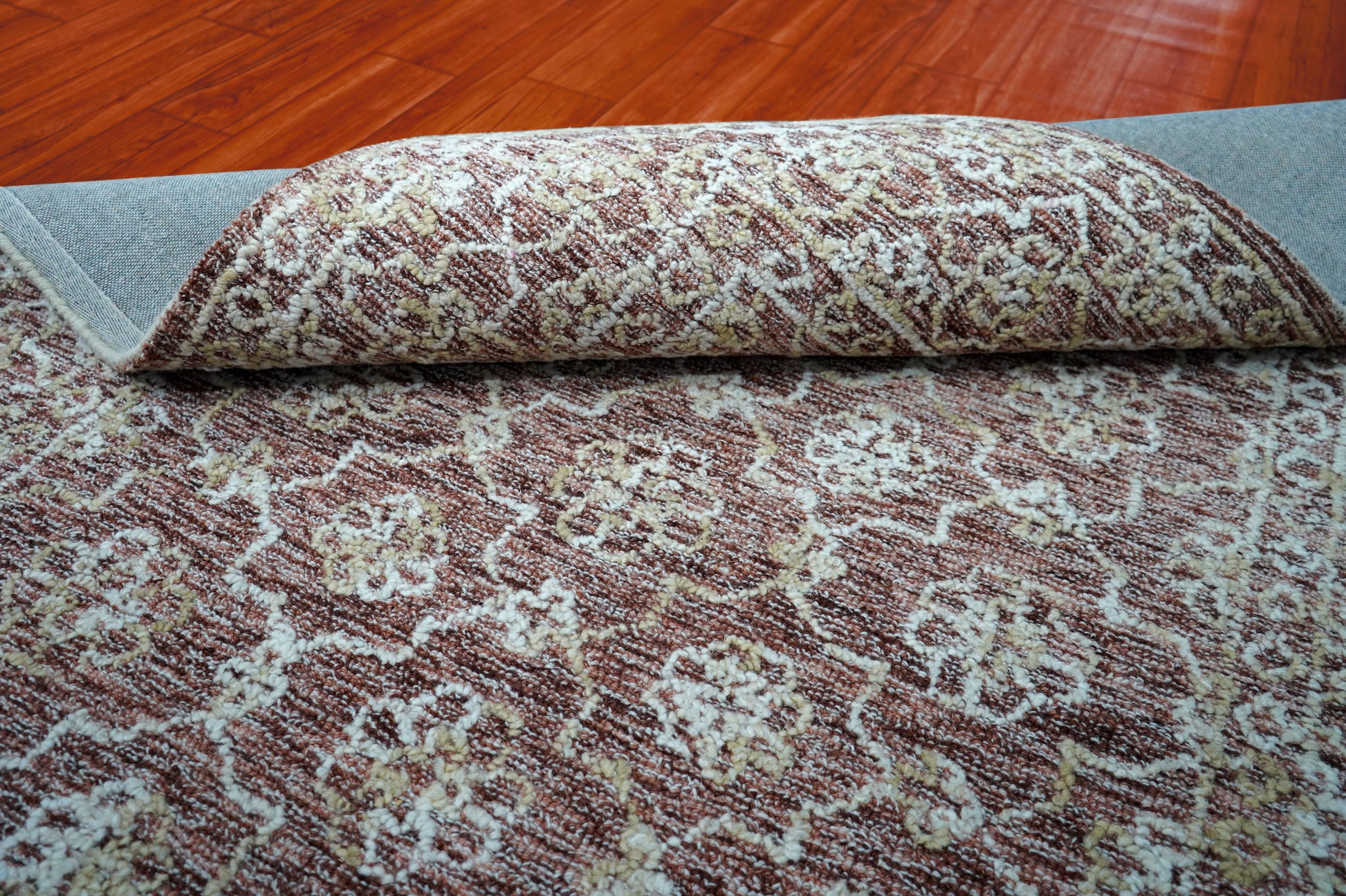 Grey Brown Vintage Distressed Floral Hand Tufted Wool Area Rug - Cut Pile Shabby Chic Custom Sizes