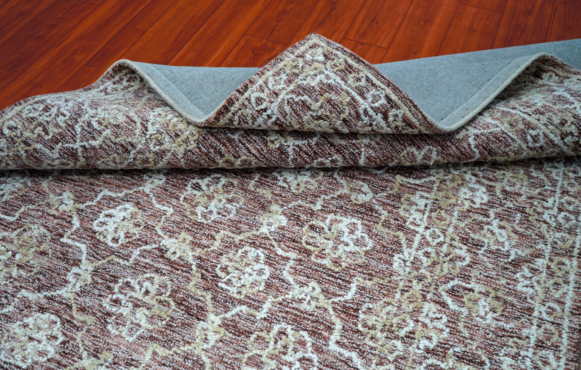 Grey Brown Vintage Distressed Floral Hand Tufted Wool Area Rug - Cut Pile Shabby Chic Custom Sizes