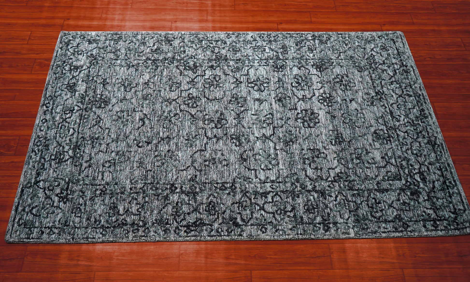 Grey Teal Vintage Distressed Hand Tufted Wool Area Rug - Cut Pile Shabby Chic Custom Sizes