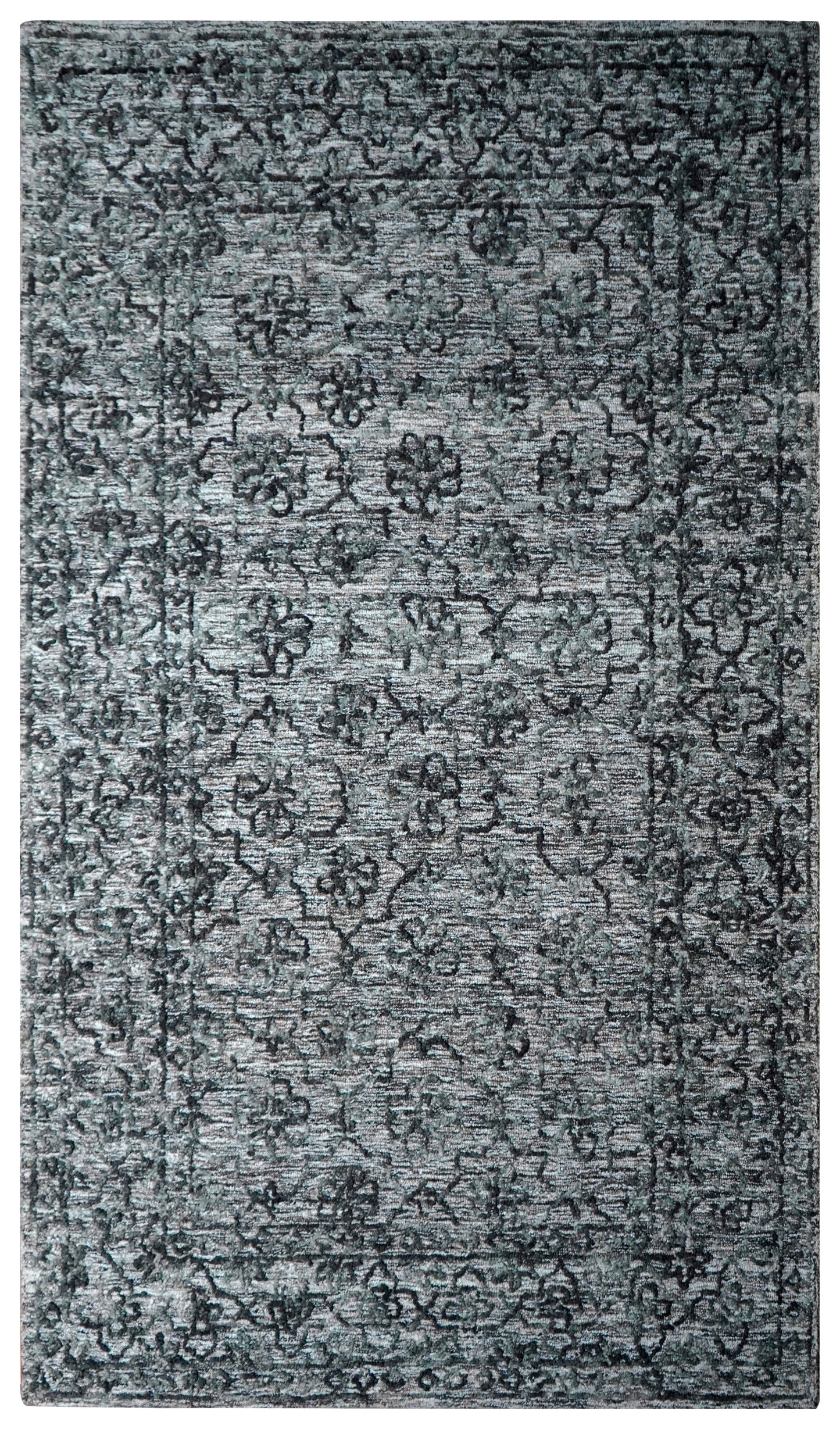 Grey Teal Vintage Distressed Hand Tufted Wool Area Rug - Cut Pile Shabby Chic Custom Sizes