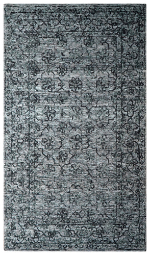Grey Teal Vintage Distressed Hand Tufted Wool Area Rug - Cut Pile Shabby Chic Custom Sizes