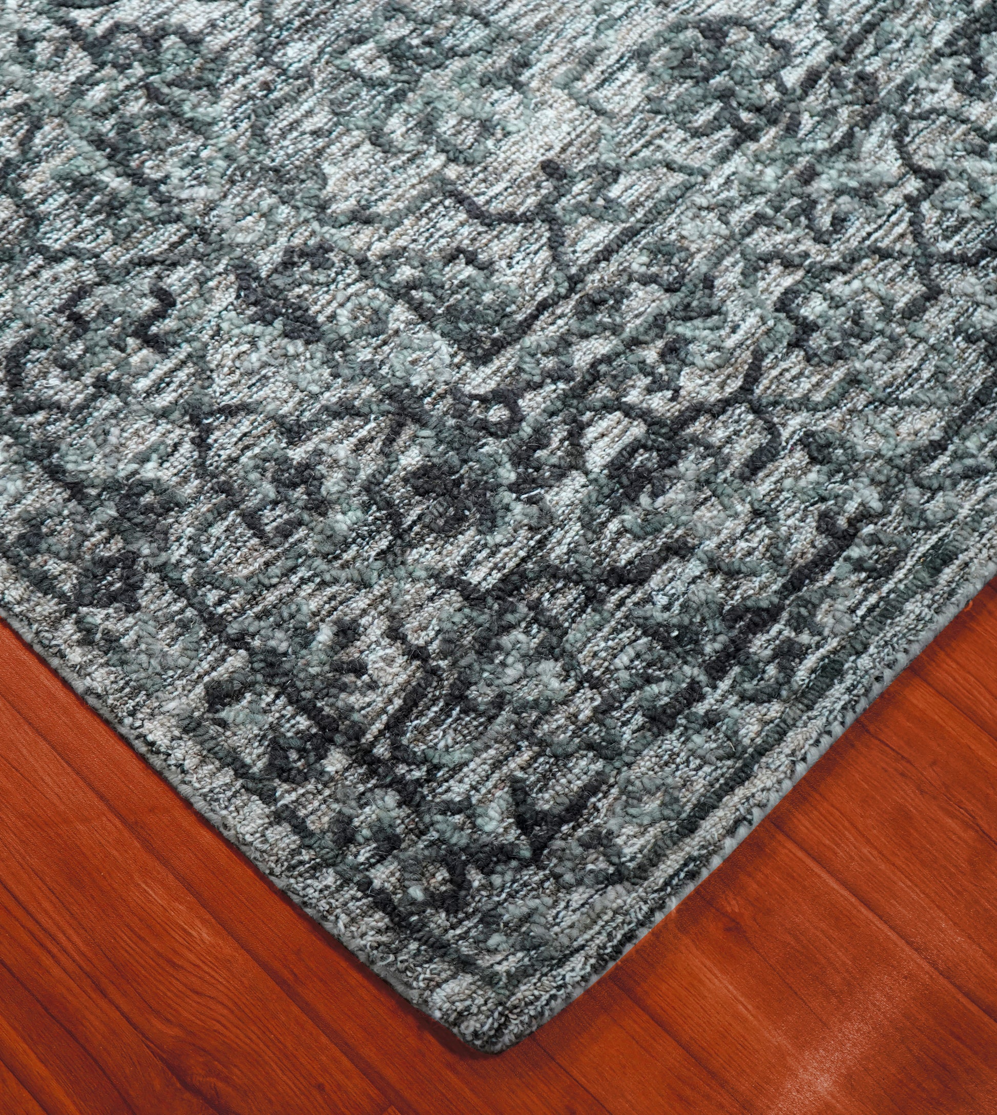 Grey Teal Vintage Distressed Hand Tufted Wool Area Rug - Cut Pile Shabby Chic Custom Sizes