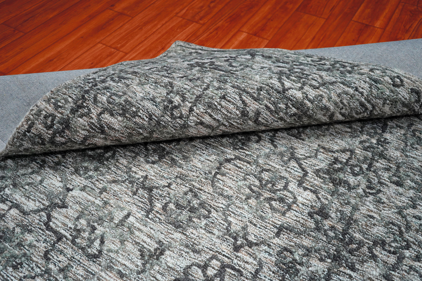 Grey Teal Vintage Distressed Hand Tufted Wool Area Rug - Cut Pile Shabby Chic Custom Sizes