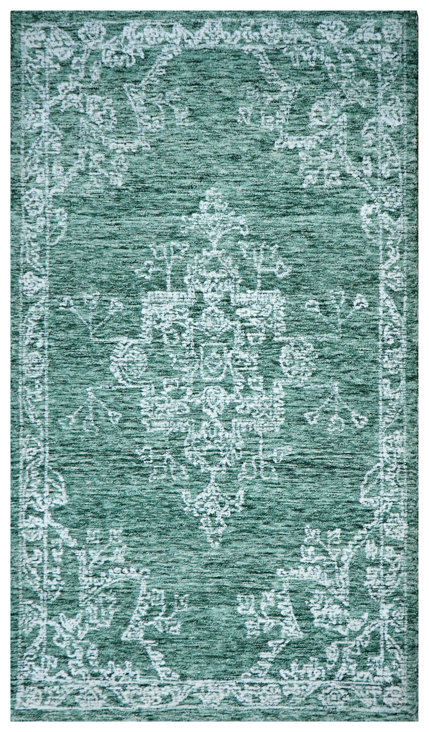 Teal Green Vintage Distressed Hand Tufted Wool Area Rug - Cut Pile Shabby Chic Custom Sizes