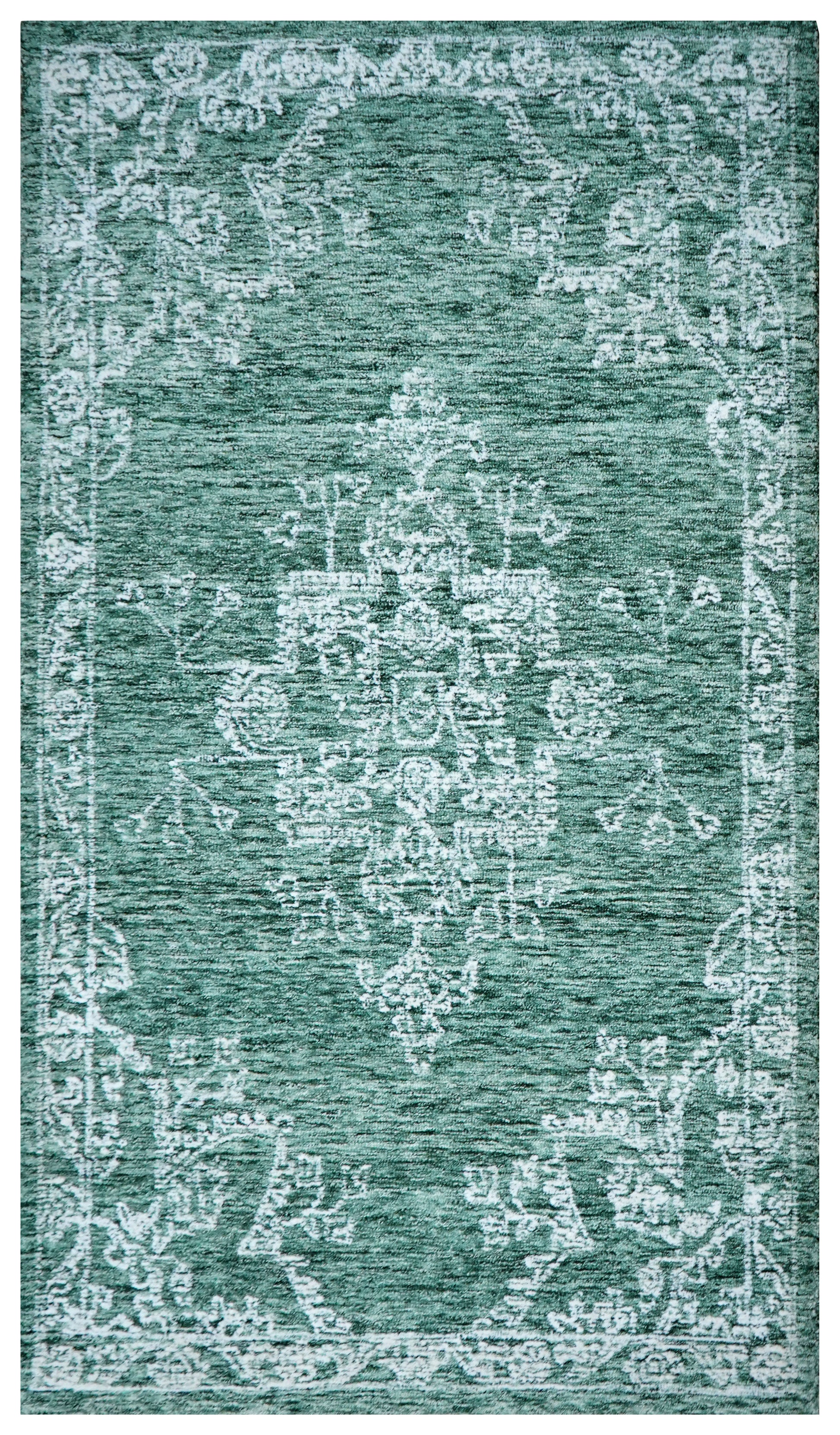 Teal Green Vintage Distressed Hand Tufted Wool Area Rug - Cut Pile Shabby Chic Custom Sizes