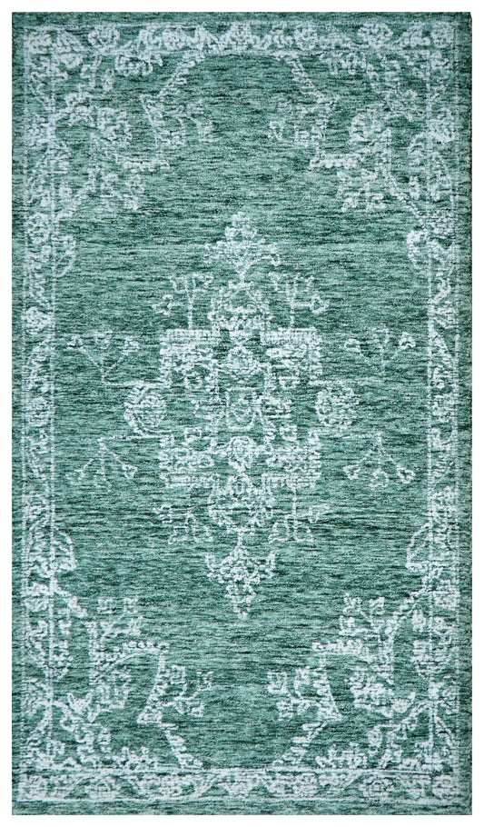 Teal Green Vintage Distressed Hand Tufted Wool Area Rug - Cut Pile Shabby Chic Custom Sizes