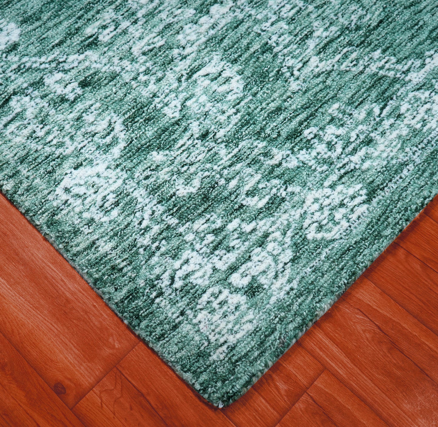 Teal Green Vintage Distressed Hand Tufted Wool Area Rug - Cut Pile Shabby Chic Custom Sizes