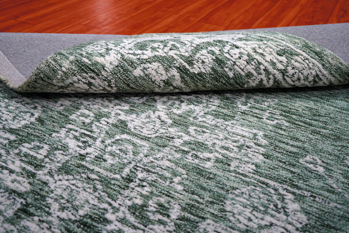 Teal Green Vintage Distressed Hand Tufted Wool Area Rug - Cut Pile Shabby Chic Custom Sizes