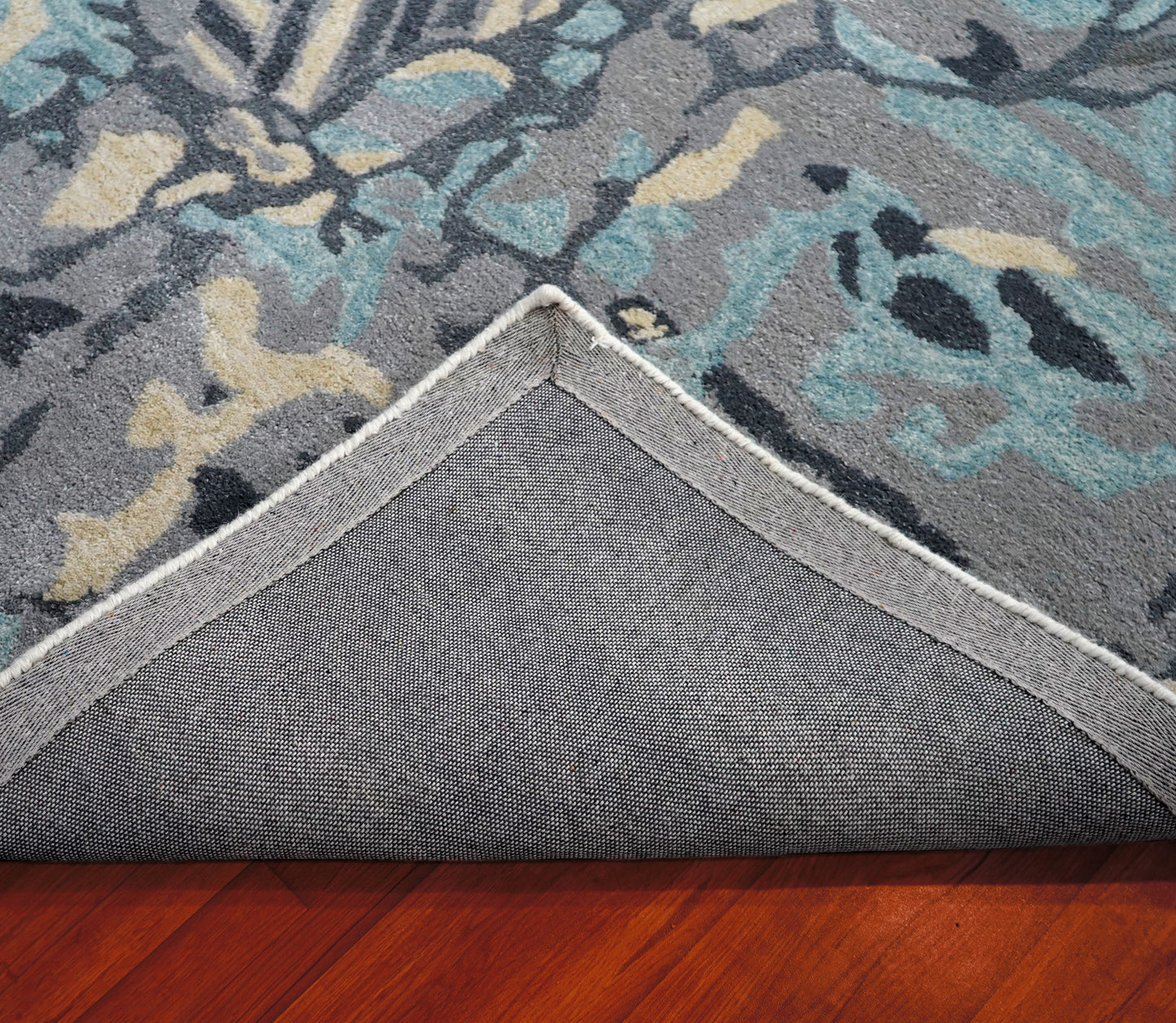 Blue Teal Abstract Chevron Floral Hand Tufted Wool Area Rug - Cut Pile Contemporary Custom Sizes