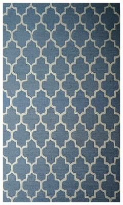Blue Grey Moroccan Quatrefoil Trellis Hand Tufted Wool Area Rug - Cut Pile Geometric Custom Sizes